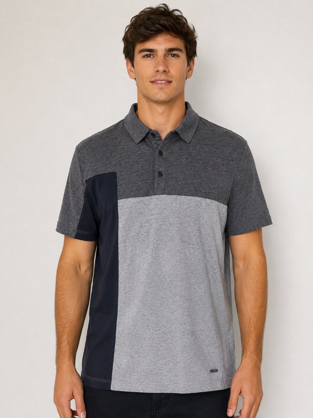 Calvin Klein Men's Colorblock Polo Shirt XL 100% Cotton Gray Navy